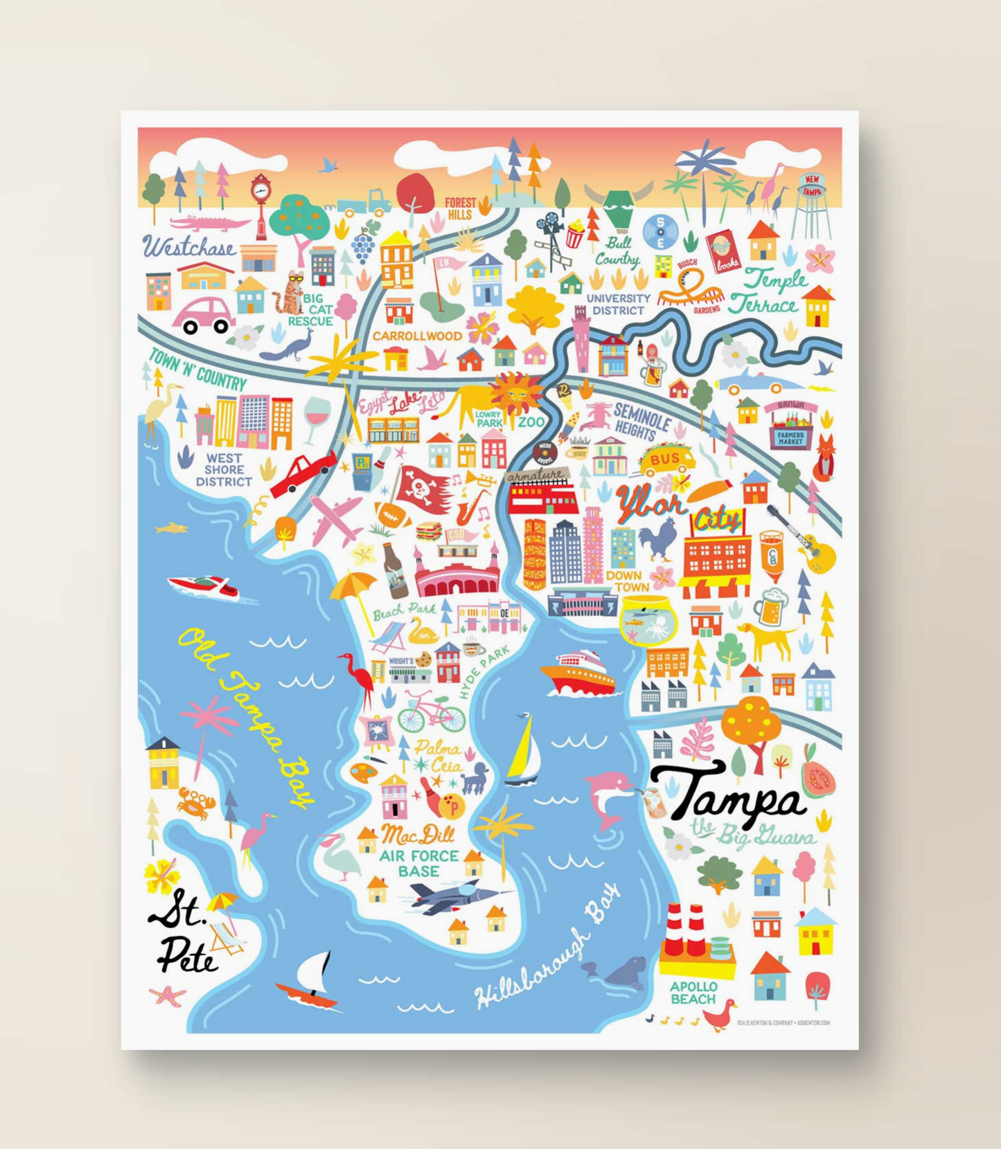 Tampa Fl Map Art Wall Decor 8x10